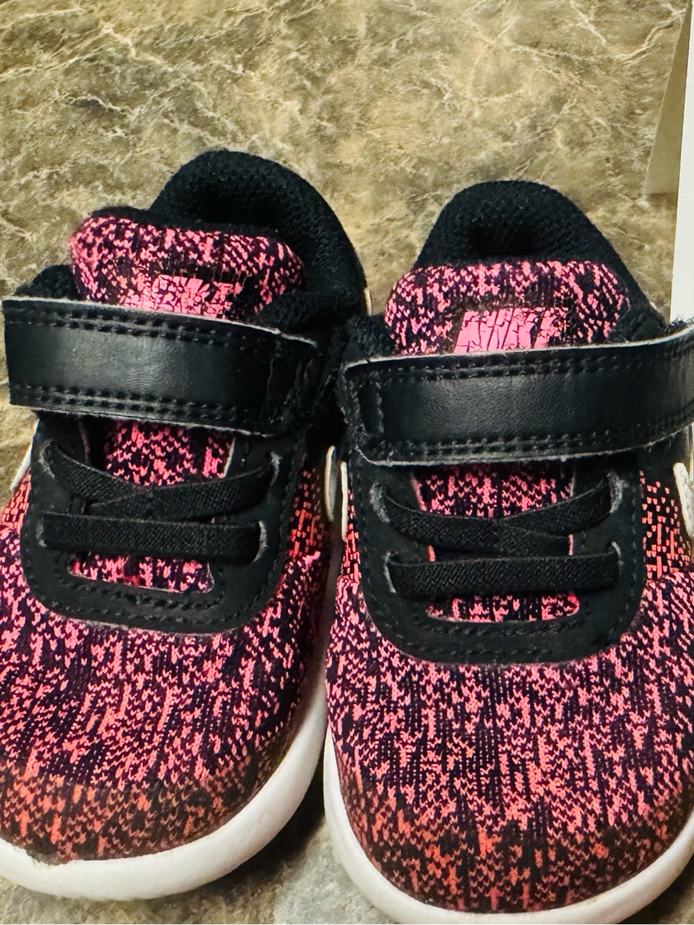 Nike Toddler Pink and Black Knit Sneakers with Easy Velcro Closure